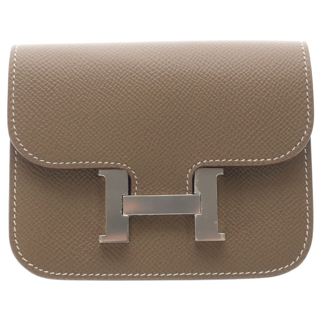 Hermes Constance Slim Wallet Bifold Etoupe Epsom Logo Silver Brown