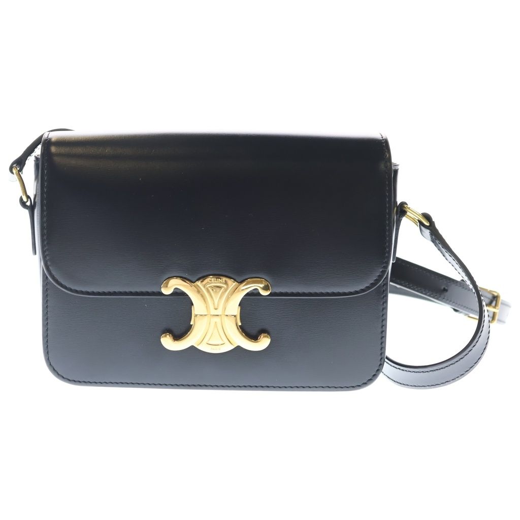 Celine Teen Triomphe Shoulder Bag Black Shiny Calfskin Gold