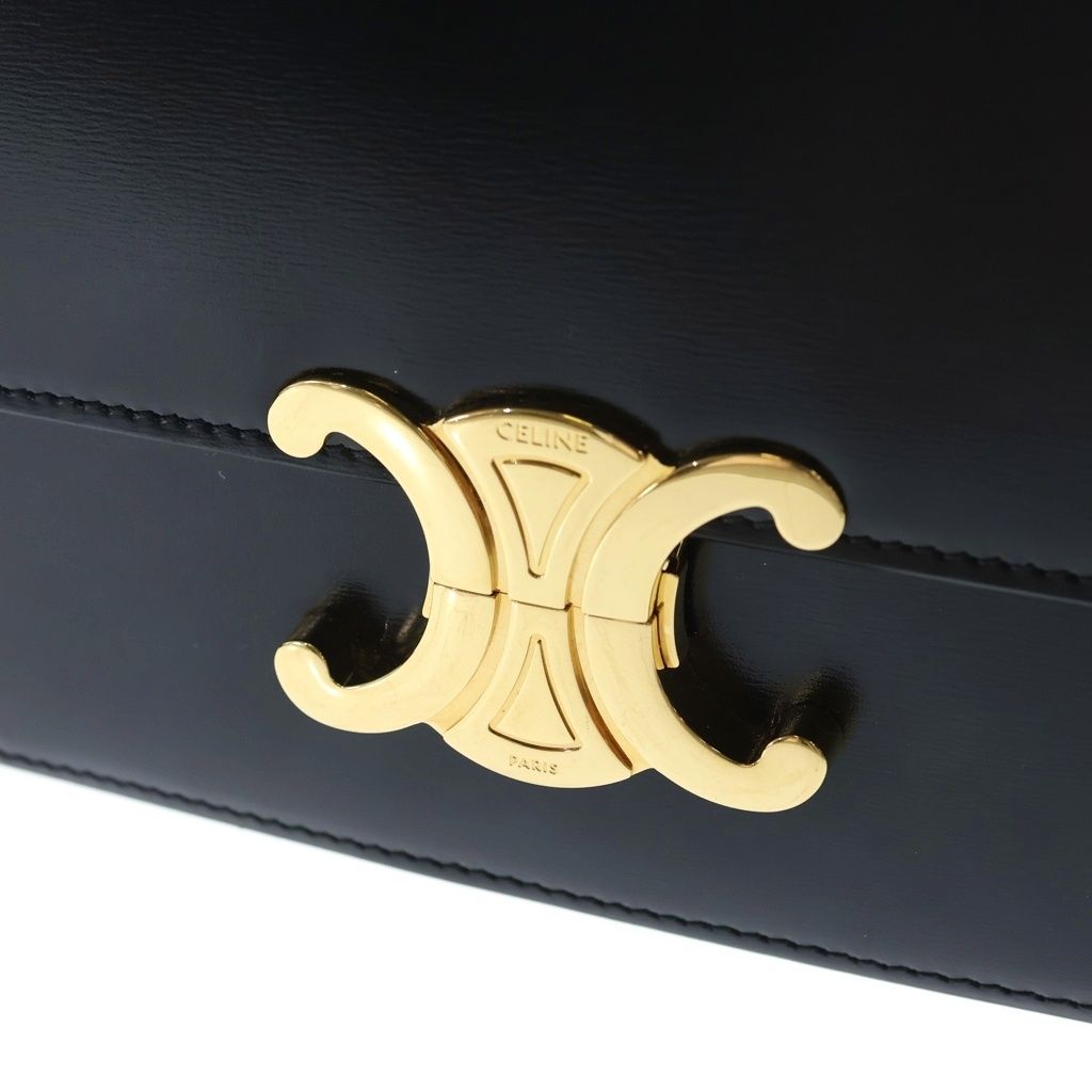 Celine Teen Triomphe Shoulder Bag Black Shiny Calfskin Gold — view 6