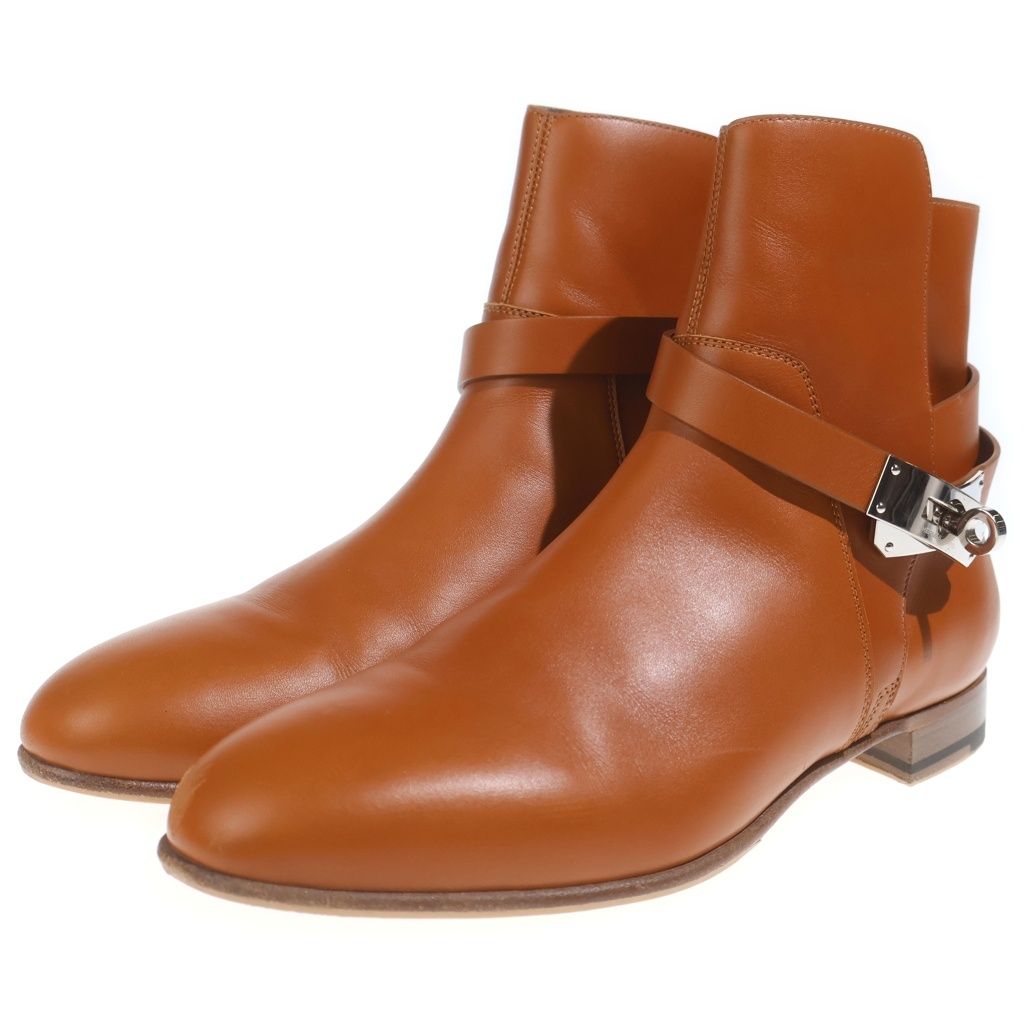Hermes Kelly Neo Leather Short Boots Shoes Silver Brown — view 2