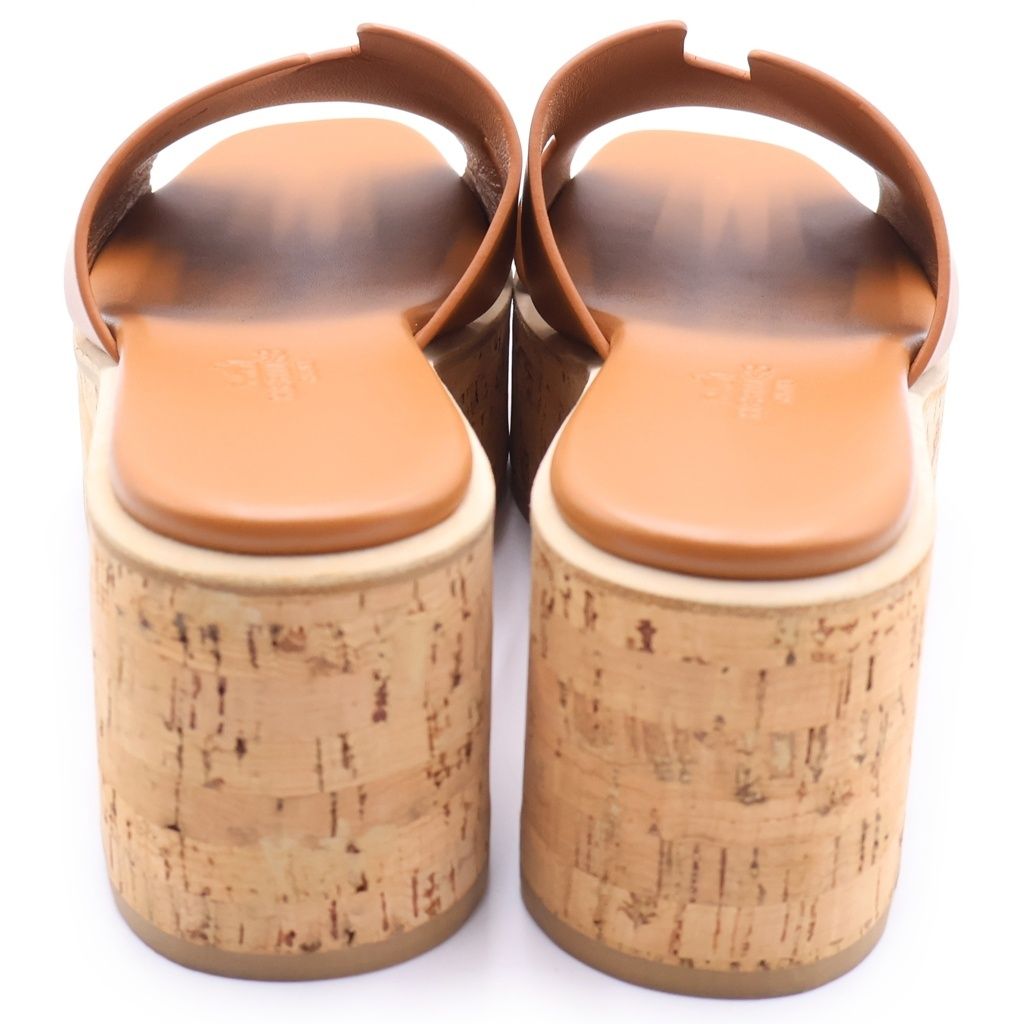 Hermes Ezu Logo Platform Sandals Shoes Brown — view 3