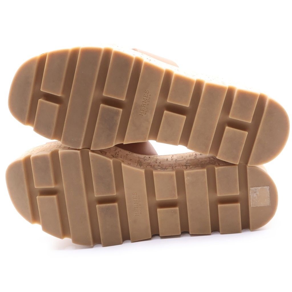 Hermes Ezu Logo Platform Sandals Shoes Brown — view 5