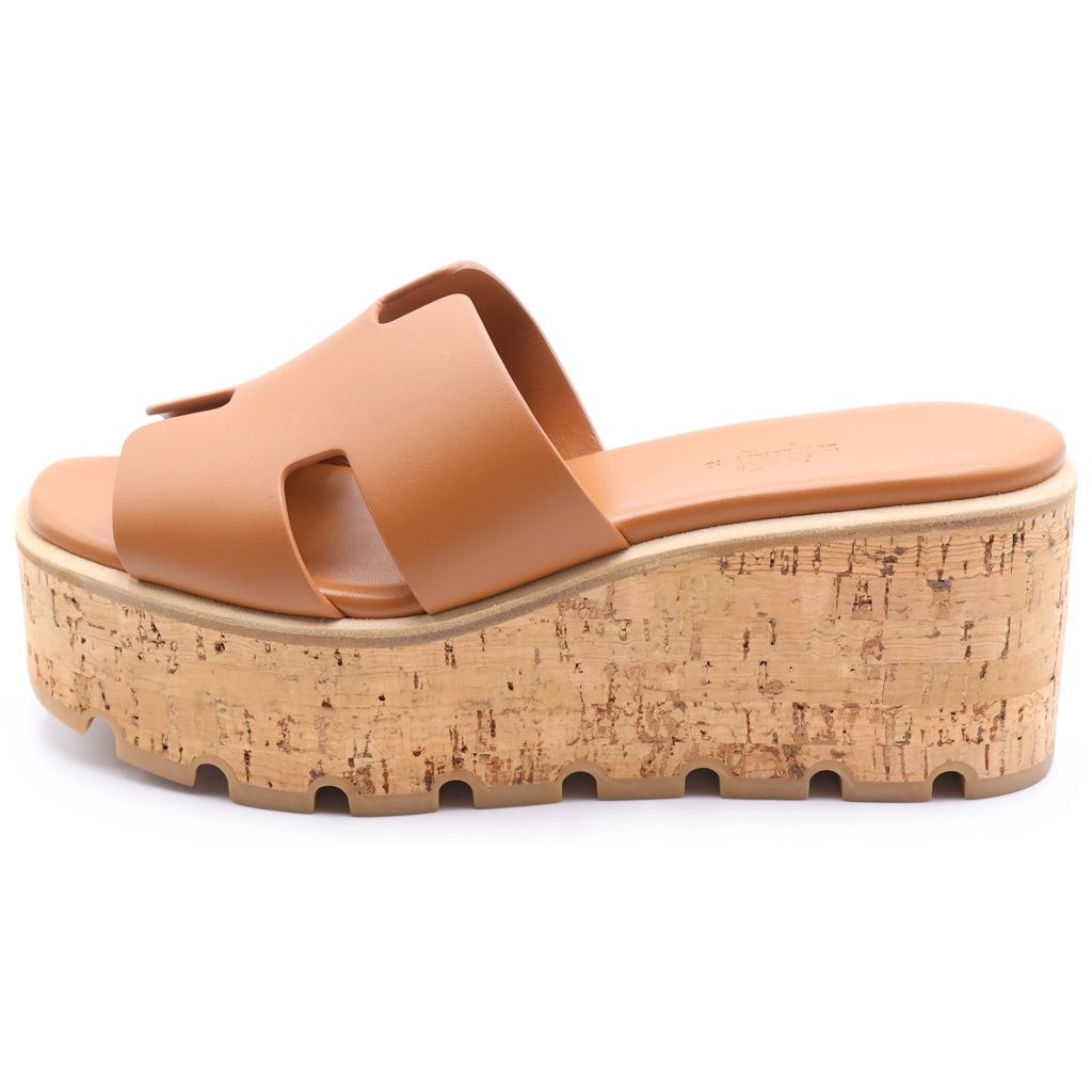 Hermes Ezu Logo Platform Sandals Shoes Brown