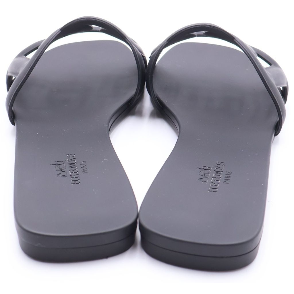 Hermes Aloha Rubber Flat Sandals Shoes Black — view 3