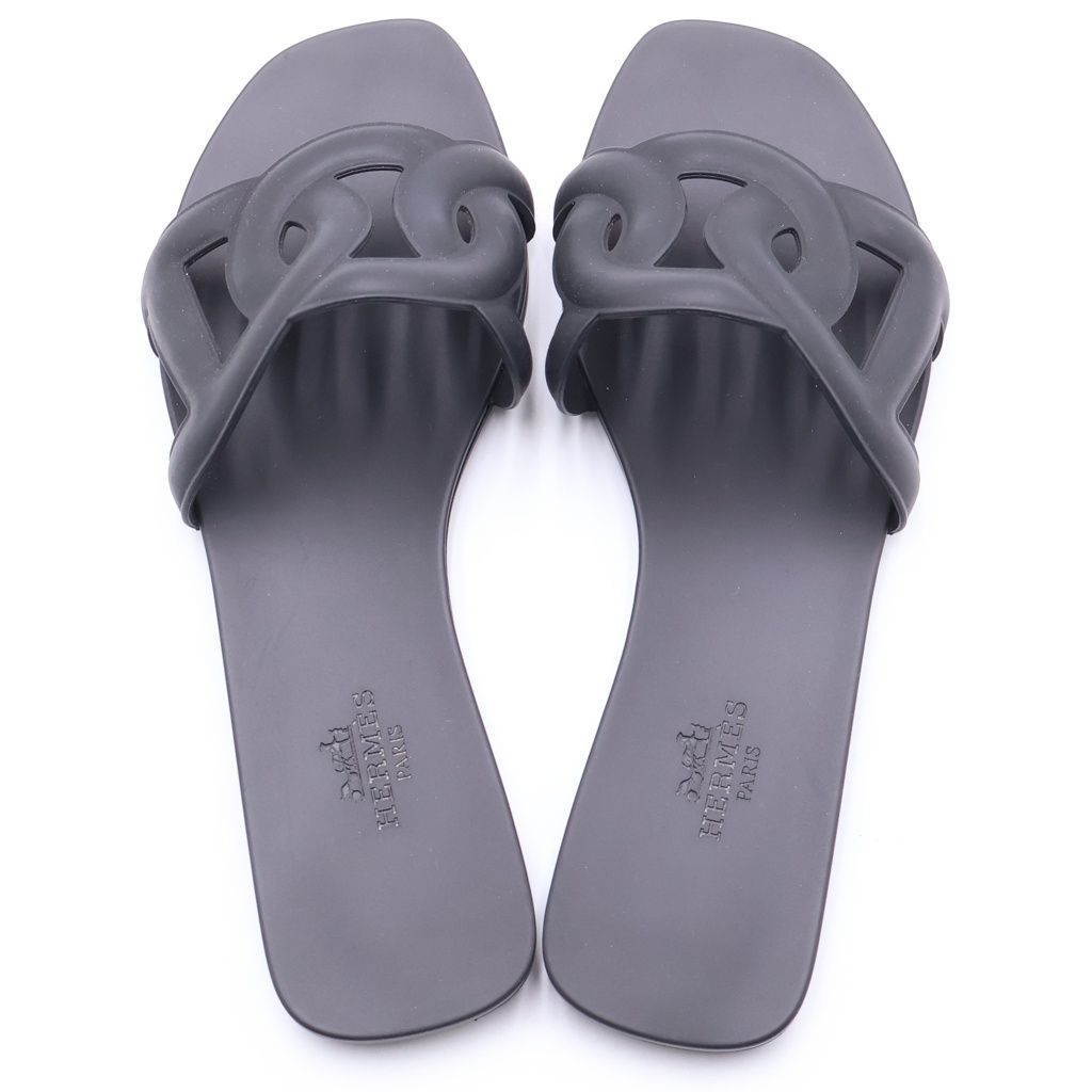 Hermes Aloha Rubber Flat Sandals Shoes Black — view 4