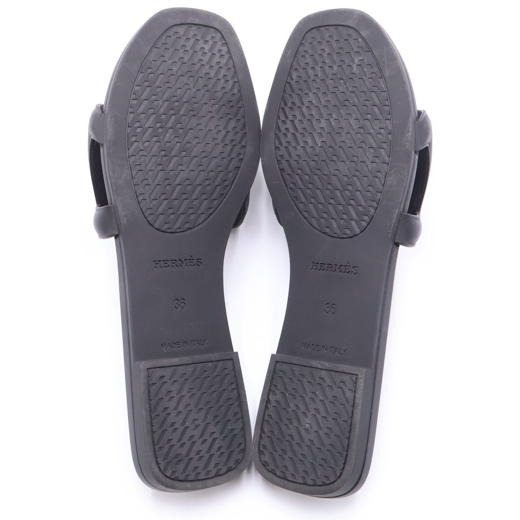 Hermes Aloha Rubber Flat Sandals Shoes Black — view 5