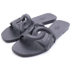 Hermes Aloha Rubber Flat Sandals Shoes Black — view 2