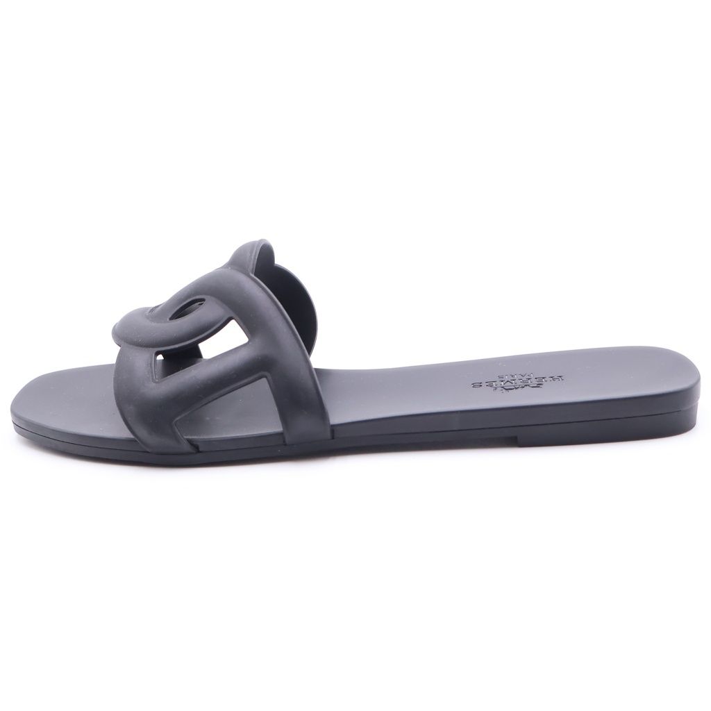 Hermes Aloha Rubber Flat Sandals Shoes Black