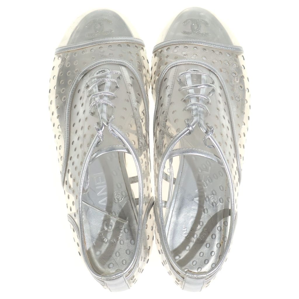 Chanel Runway Camellia Clear Lace Up Sandals Silver — view 4