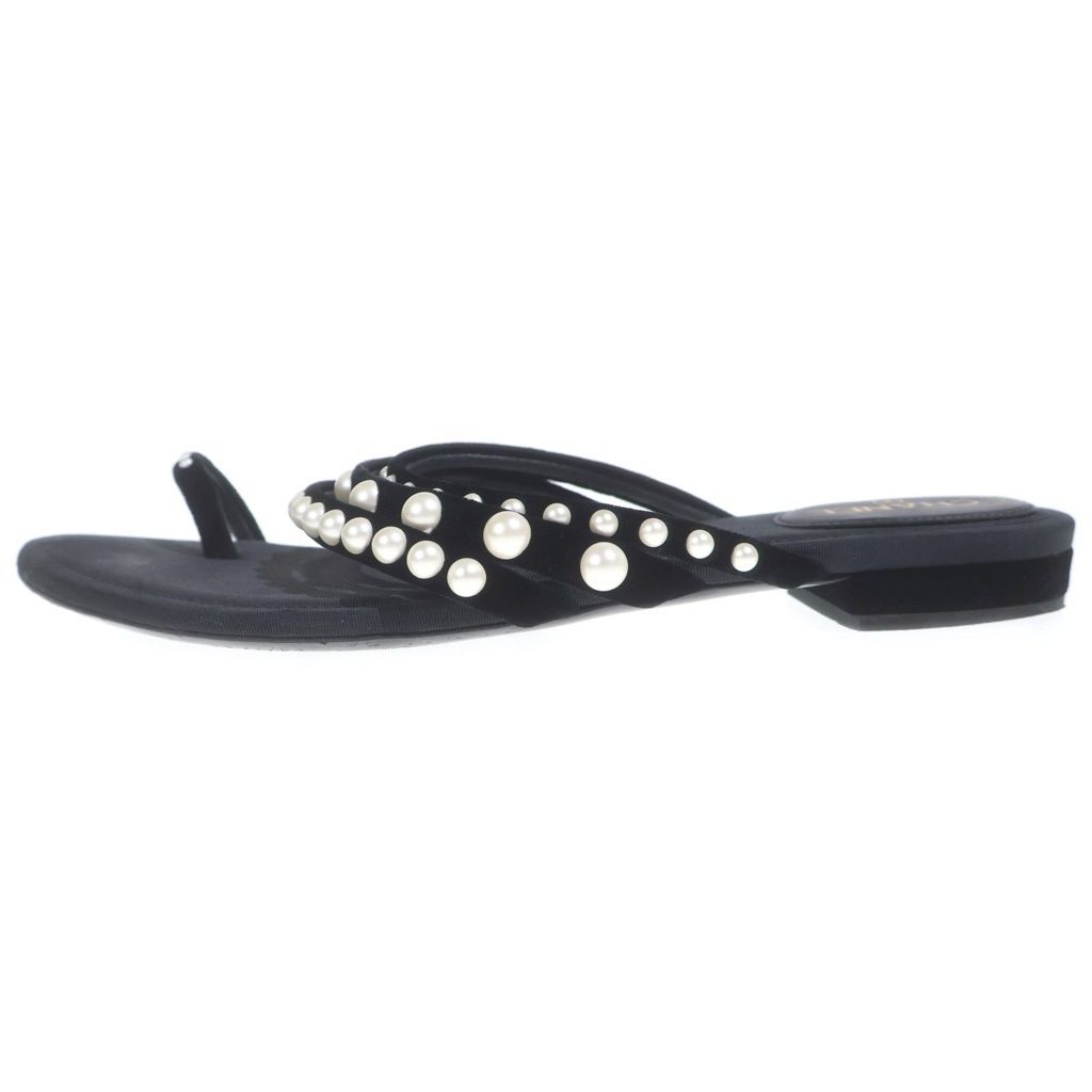 Chanel Pearl Flat Sandals Black