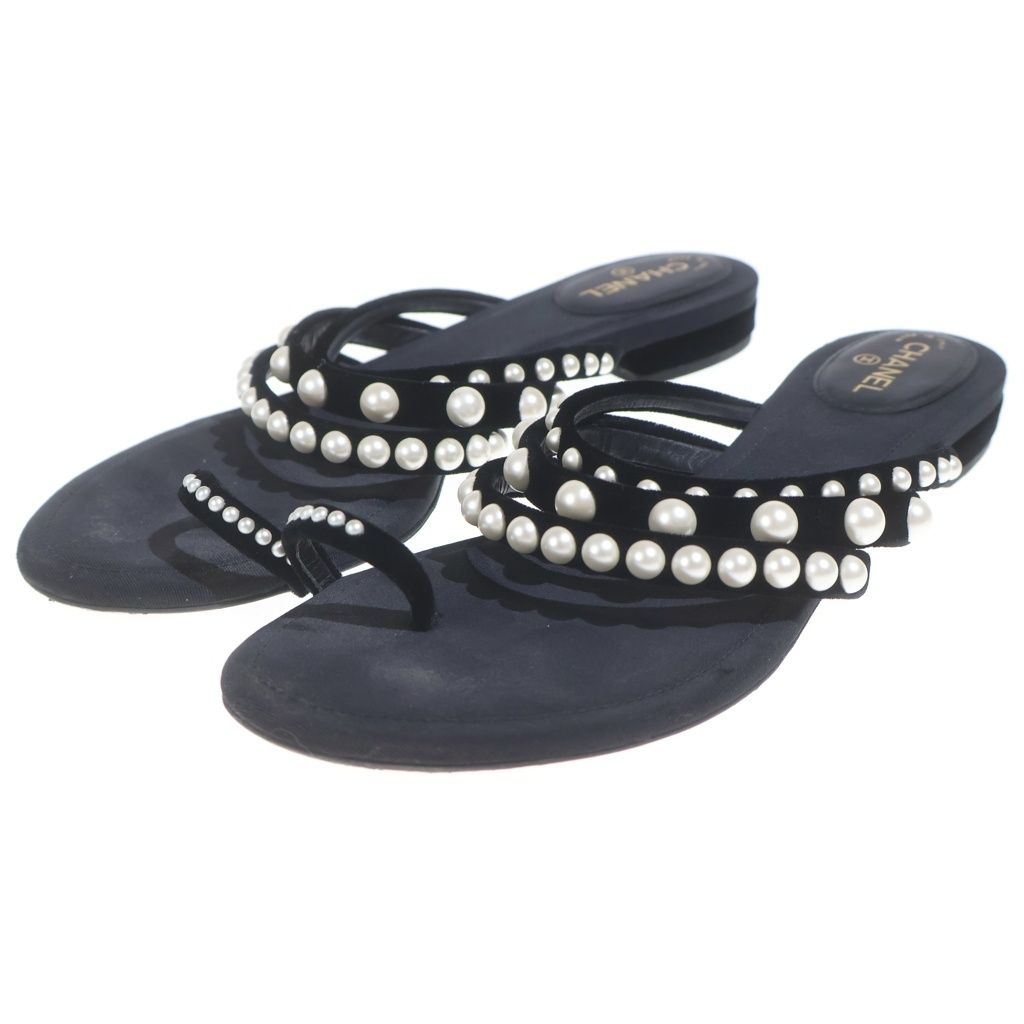 Chanel Pearl Flat Sandals Black — view 2