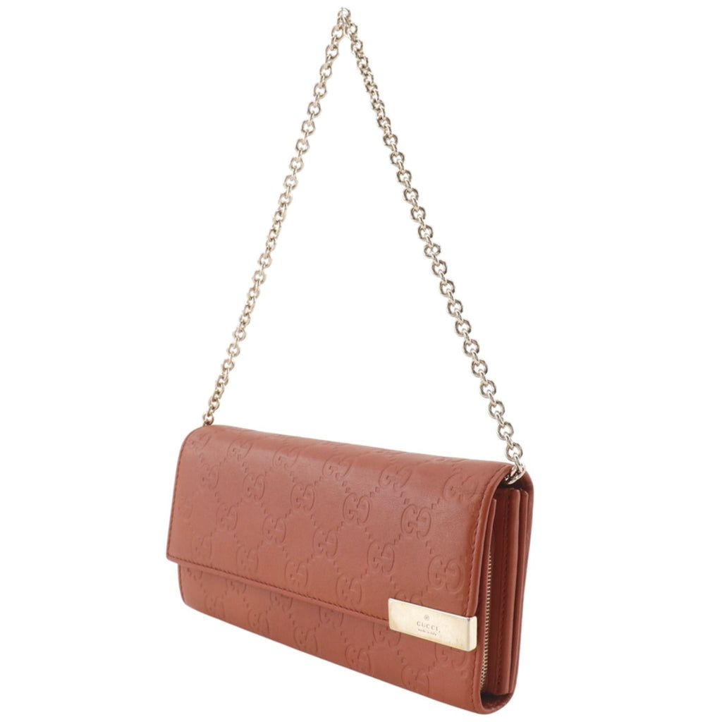 Gucci GG Embossed Leather Orange Chain Wallet Shoulder — view 2