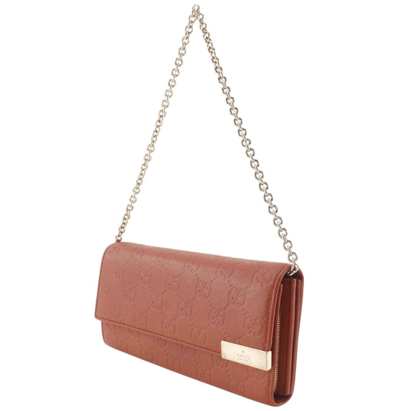 Gucci GG Embossed Leather Orange Chain Wallet Shoulder — view 2