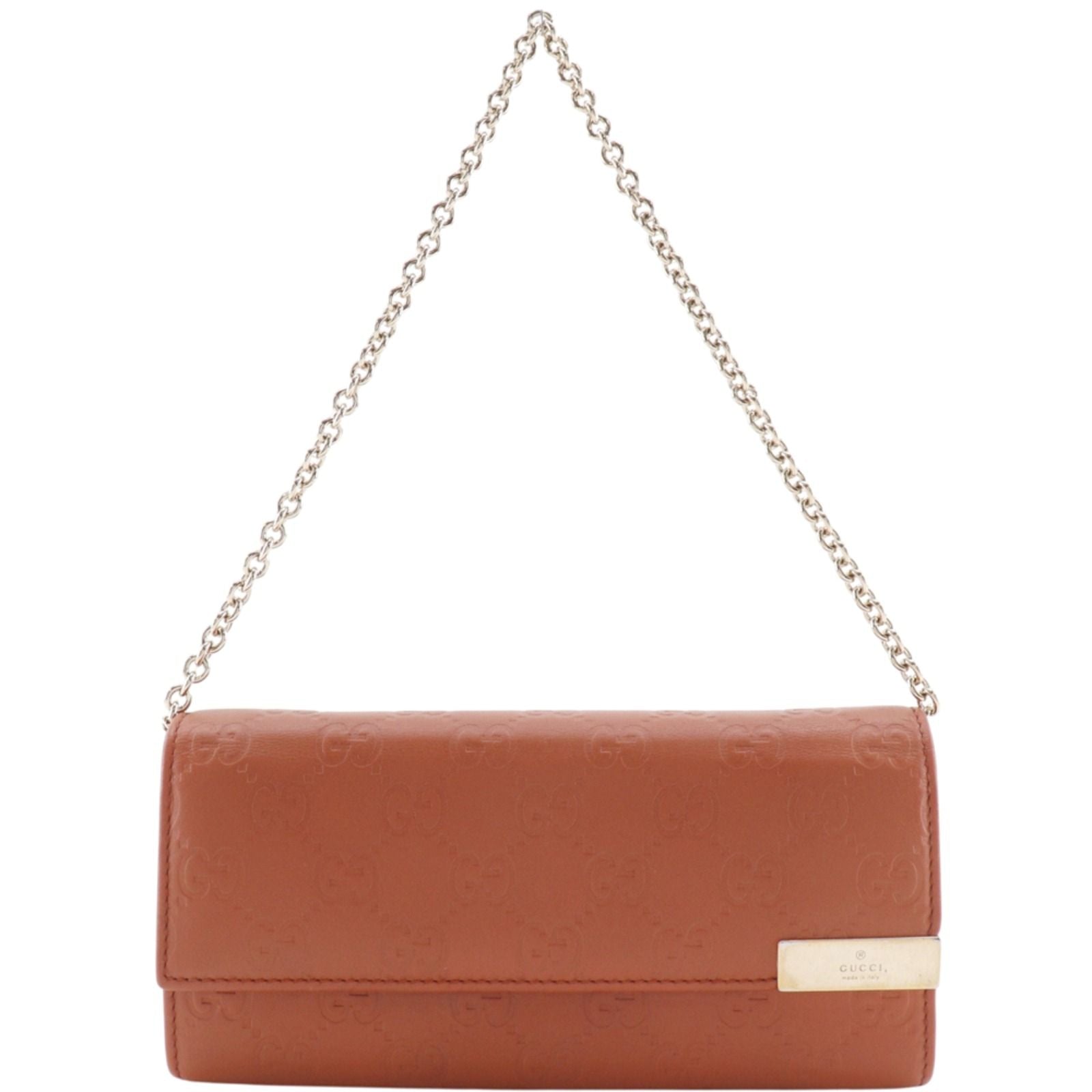 Gucci GG Embossed Leather Orange Chain Wallet Shoulder