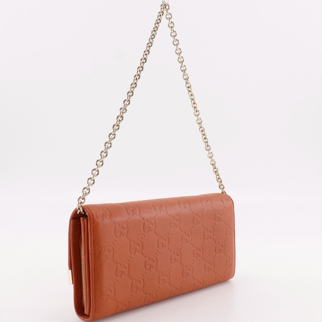 Gucci GG Embossed Leather Orange Chain Wallet Shoulder — view 3
