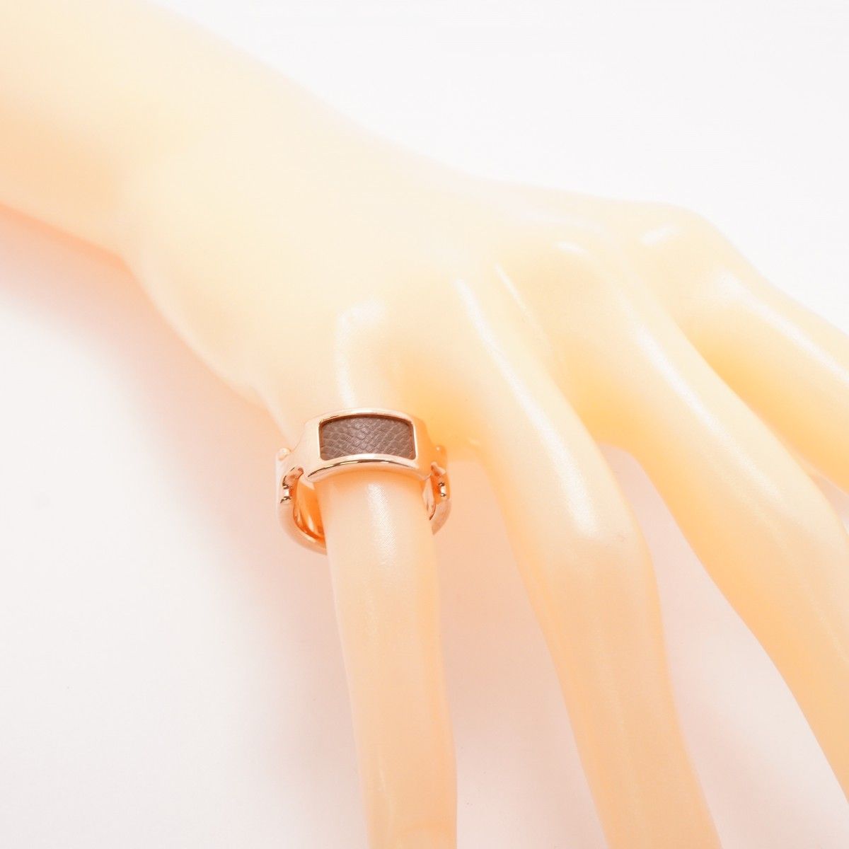 Hermes Ring Olympe PM Gold Plated Leather Brown Pink — view 6