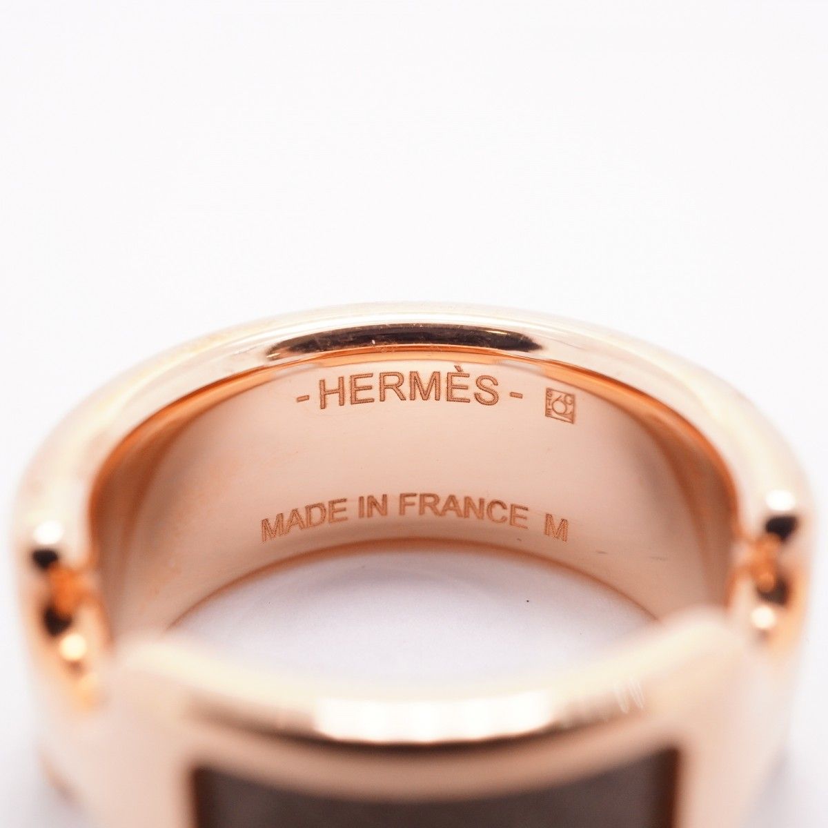 Hermes Ring Olympe PM Gold Plated Leather Brown Pink — view 4