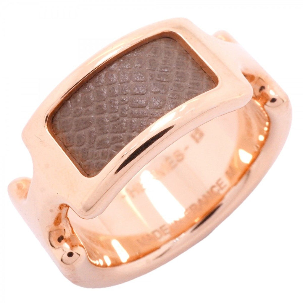 Hermes Ring Olympe PM Gold Plated Leather Brown Pink