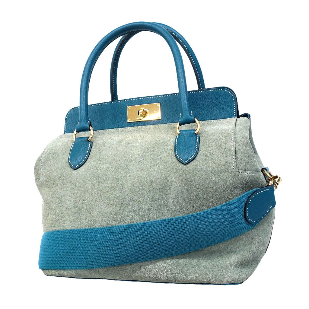 Hermes Handbag Toolbox 26 Color Blue Thalassa Gold 2-Way
