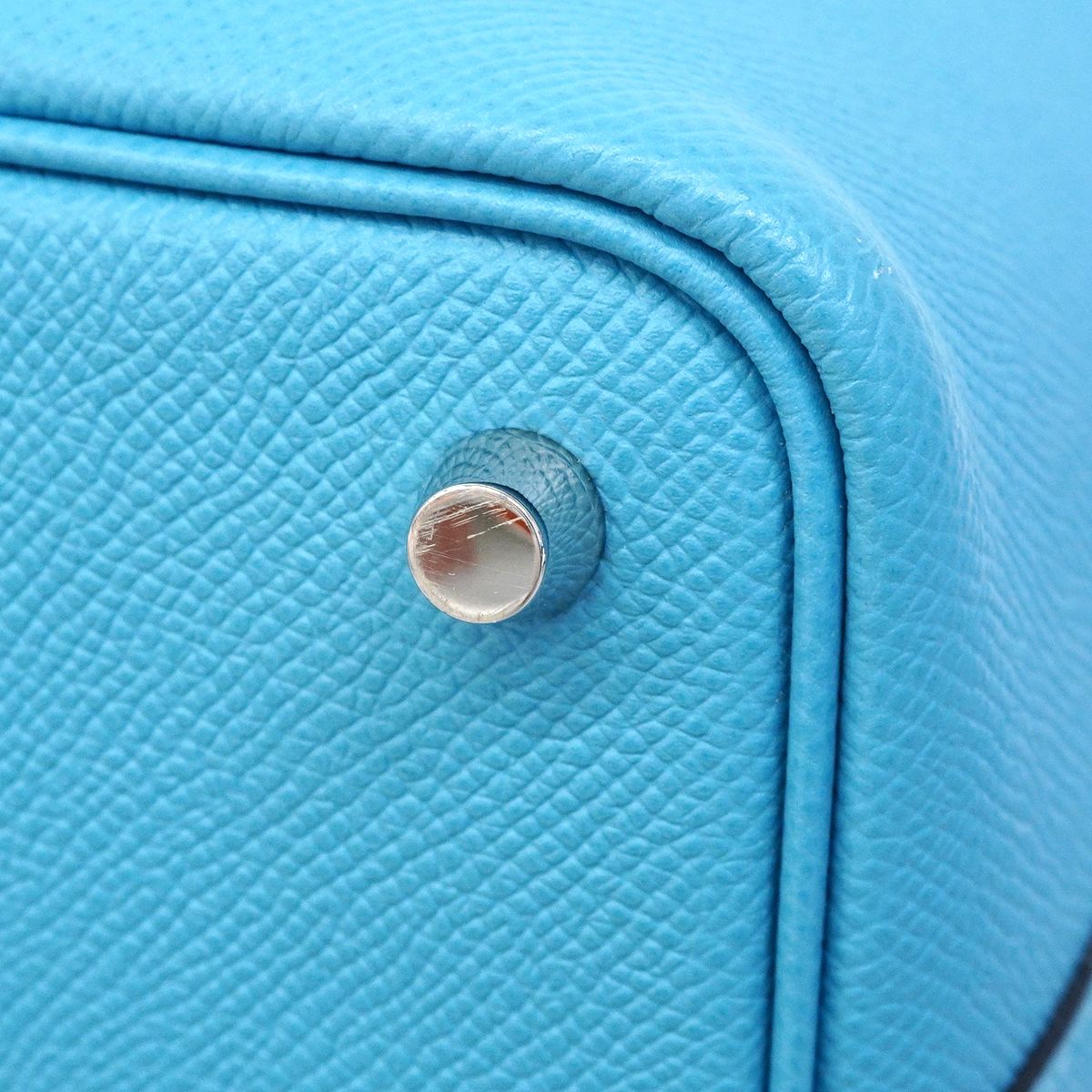 Hermes Handbag Picotin Lock PM Tresage Veau Epsom Blue Nord Silver — view 9