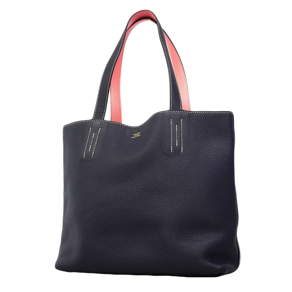 Hermes Tote Double Sens 28 Taurillon Clemence Rose Azalea Blue Nuit
