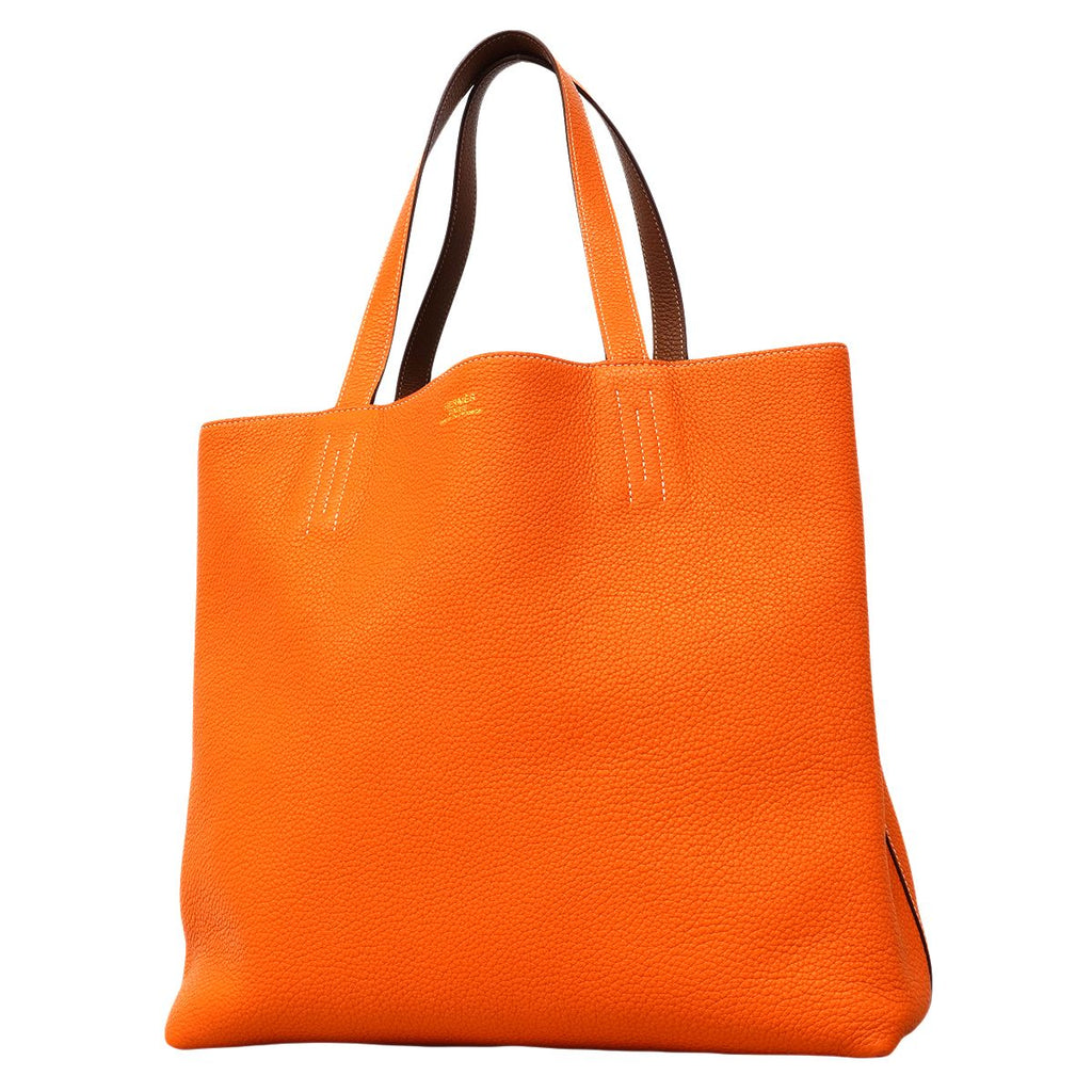 Hermes Tote Double Sens 36 Taurillon Clemence Orange Gold
