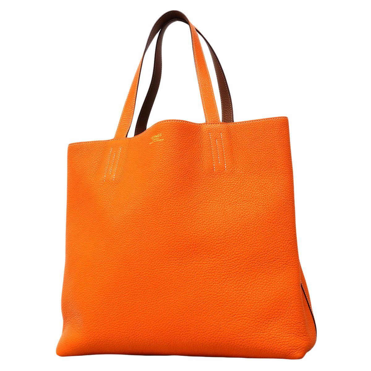 Hermes Tote Double Sens 36 Taurillon Clemence Orange Gold