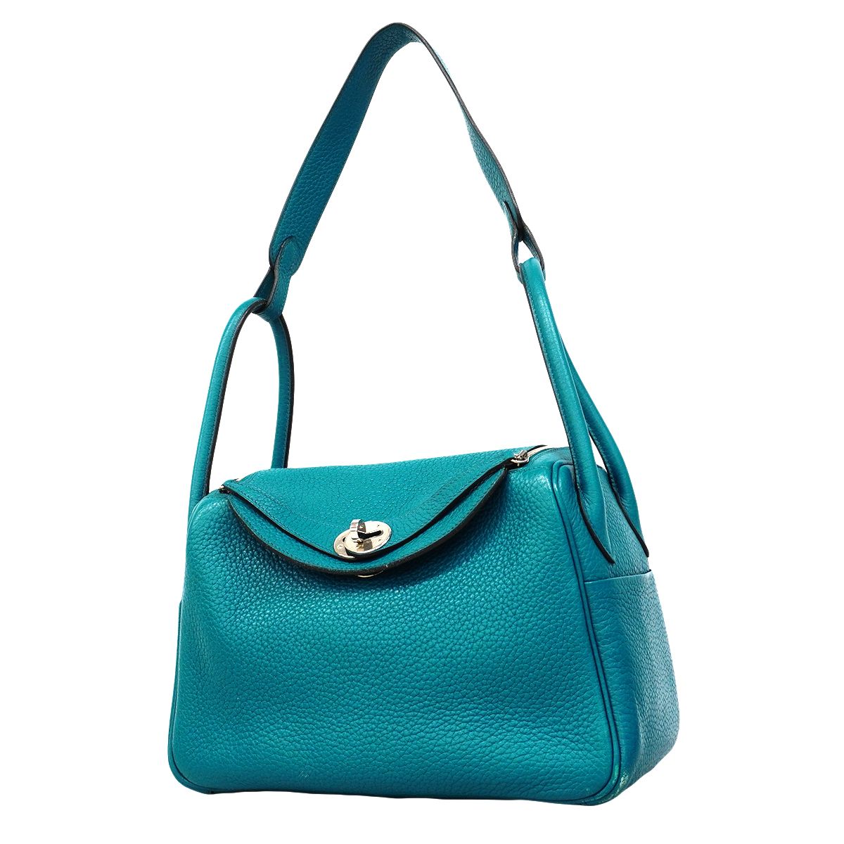 Hermes Handbag Lindy 26 Taurillon Clemence Turquoise Silver 2-Way