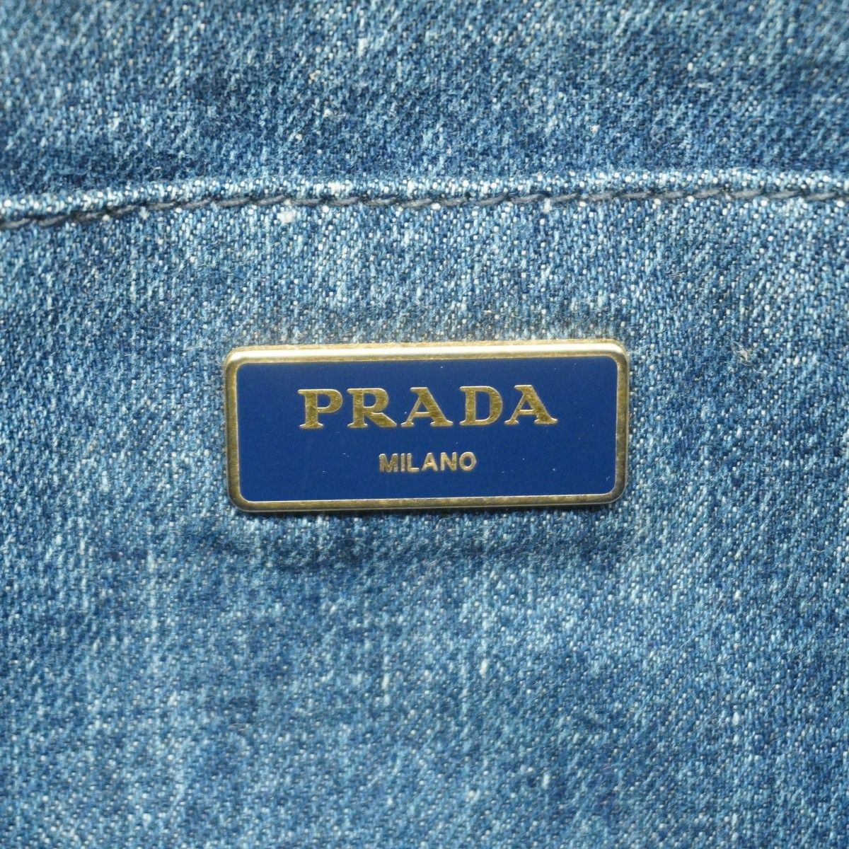 Prada Tote Canapa Denim Navy Gold — view 5