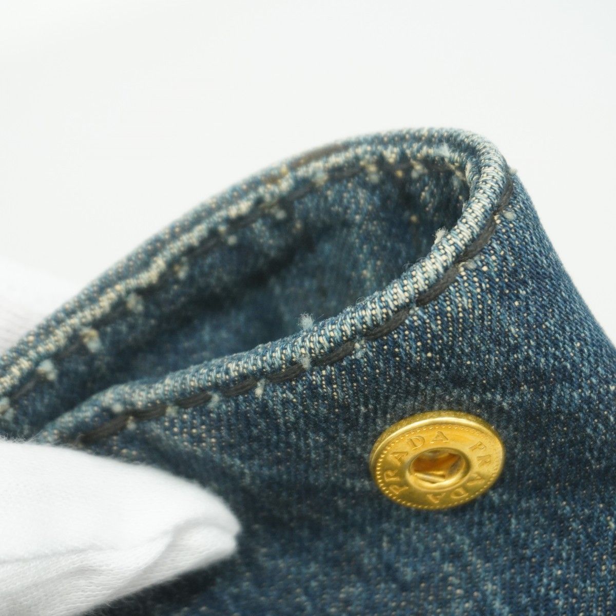 Prada Tote Canapa Denim Navy Gold — view 7