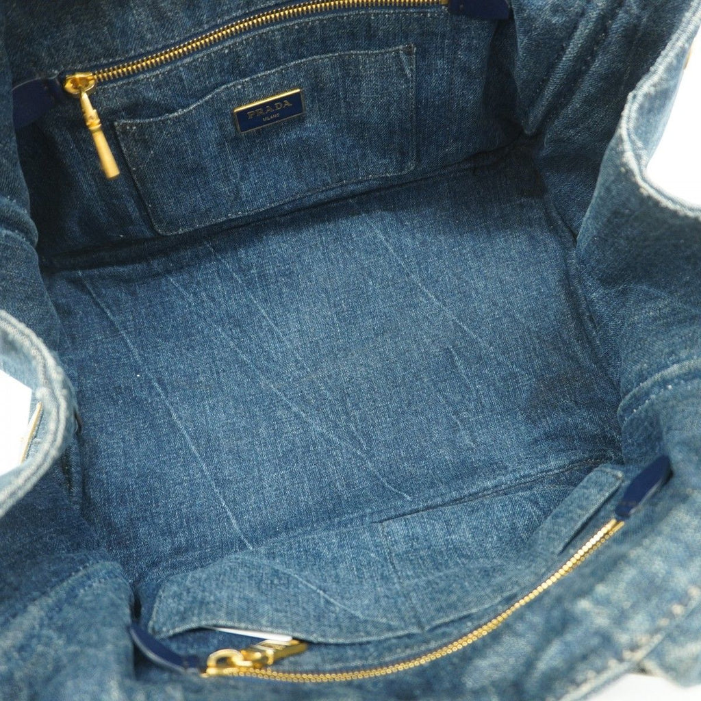 Prada Tote Canapa Denim Navy Gold — view 4