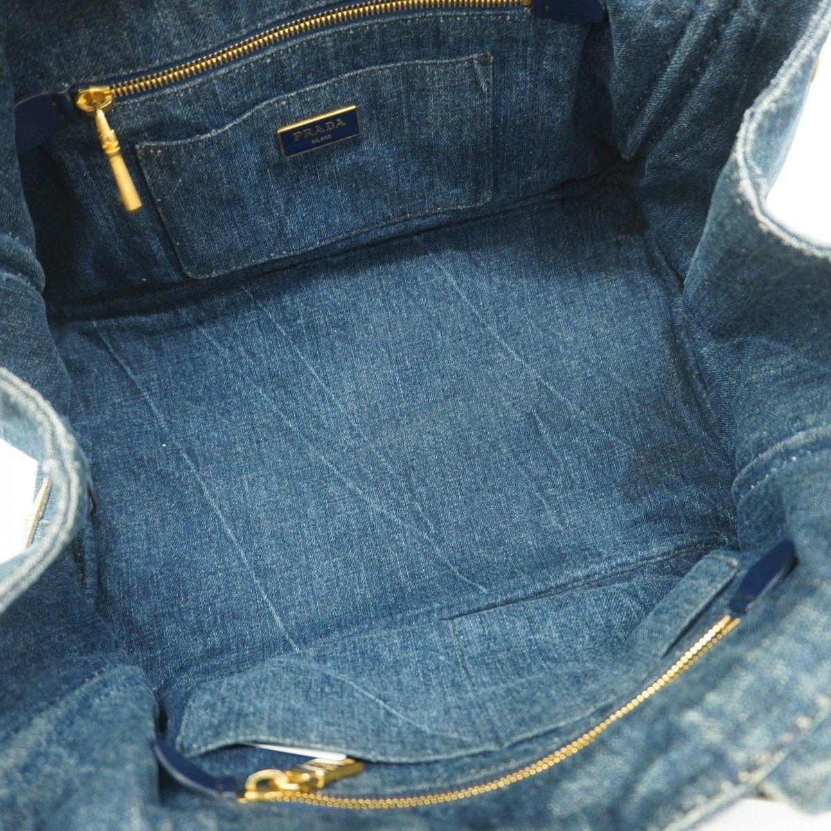 Prada Tote Canapa Denim Navy Gold — view 4