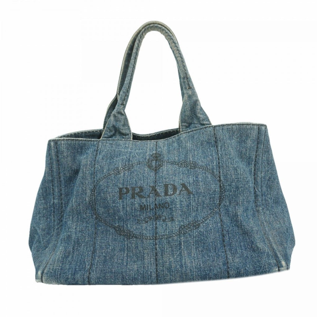 Prada Tote Canapa Denim Navy Gold