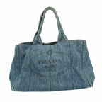 Prada Tote Canapa Denim Navy Gold