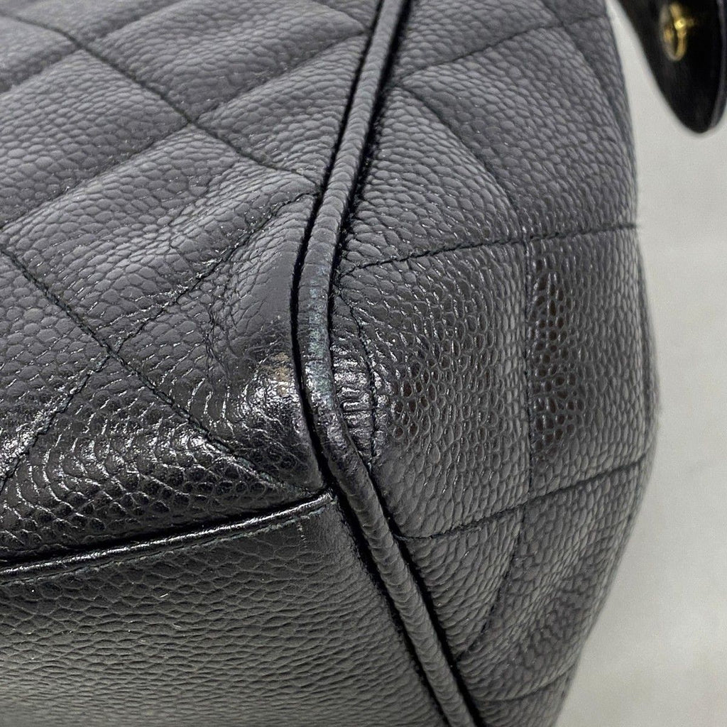 Chanel Shoulder Bag Quilted Caviar Leather Black Gold — view 6