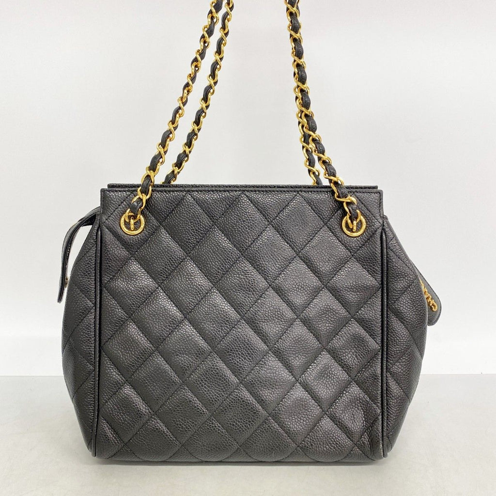 Chanel Shoulder Bag Quilted Caviar Leather Black Gold — view 8