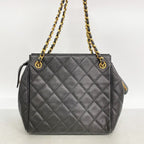 Chanel Shoulder Bag Quilted Caviar Leather Black Gold — view 8