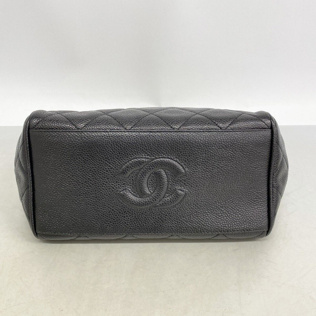 Chanel Shoulder Bag Quilted Caviar Leather Black Gold — view 3