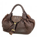 Fendi Handbag Spy Bag Leather Brown Gold Silver