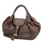 Fendi Handbag Spy Bag Leather Brown Gold Silver