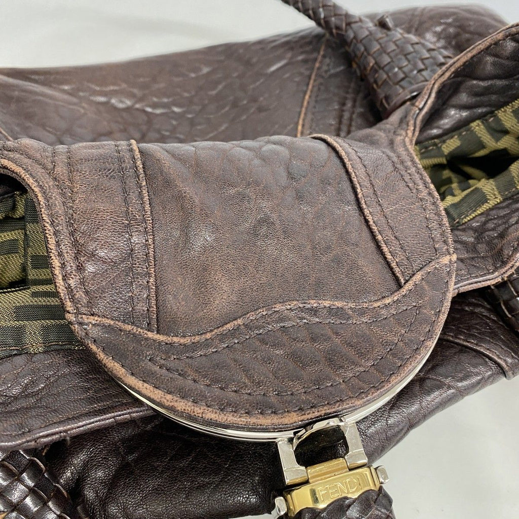 Fendi Handbag Spy Bag Leather Brown Gold Silver — view 8