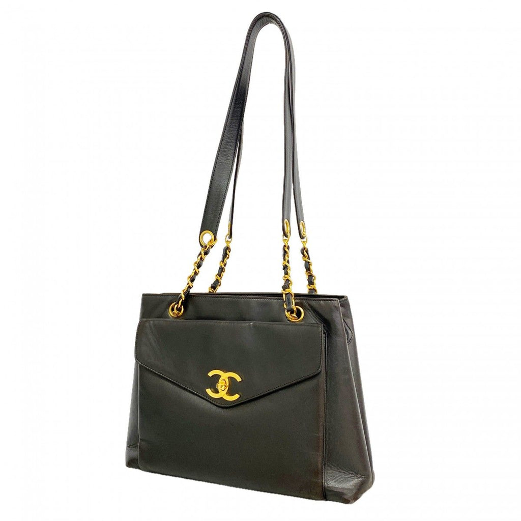 Chanel Shoulder Bag Lambskin Black Gold