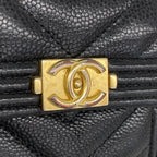 Chanel Trifold Wallet Boy Caviar Leather Black Gold — view 8