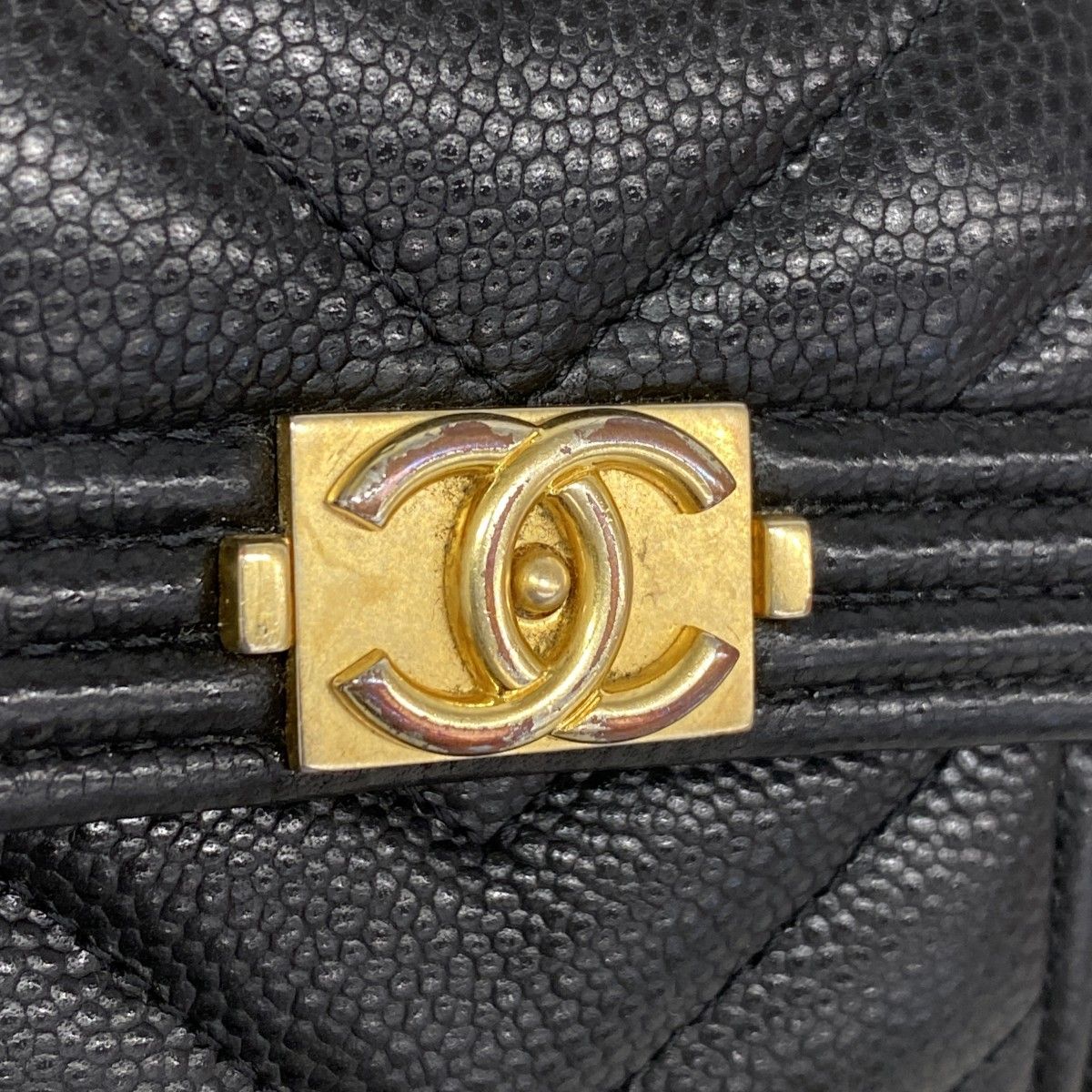 Chanel Trifold Wallet Boy Caviar Leather Black Gold — view 8