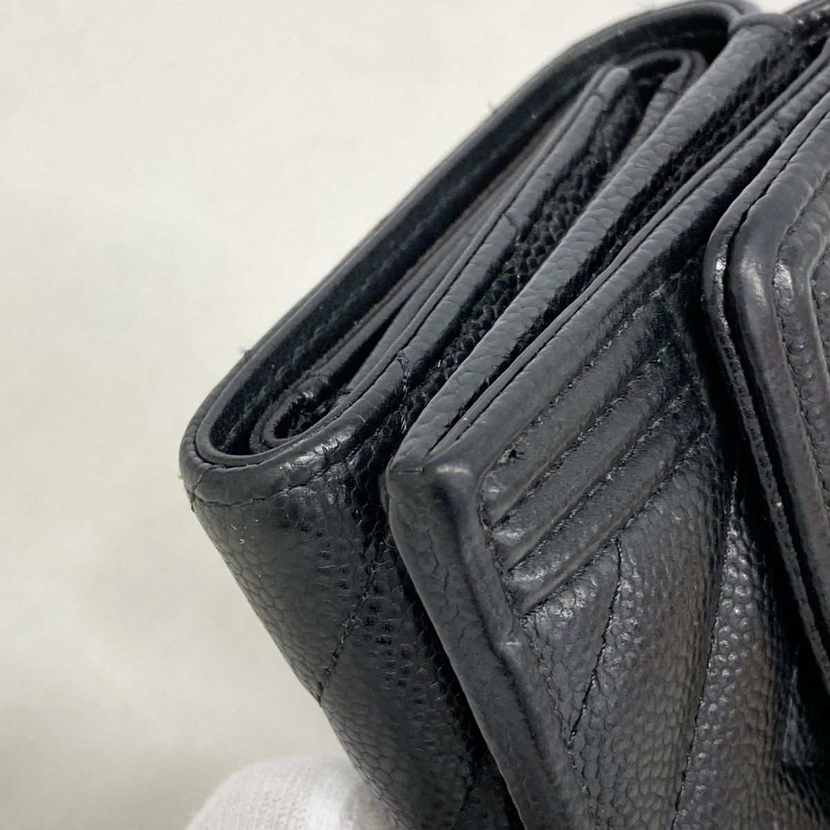 Chanel Trifold Wallet Boy Caviar Leather Black Gold — view 6