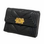 Chanel Trifold Wallet Boy Caviar Leather Black Gold