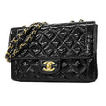 Chanel Shoulder Bag Quilted Patent Leather Black Gold