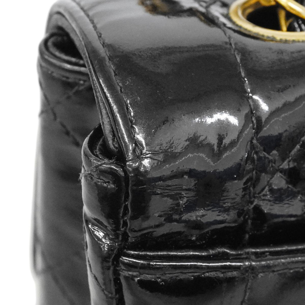 Chanel Shoulder Bag Quilted Patent Leather Black Gold — view 7