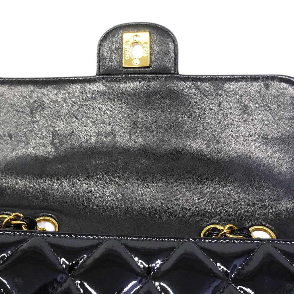 Chanel Shoulder Bag Quilted Patent Leather Black Gold — view 6