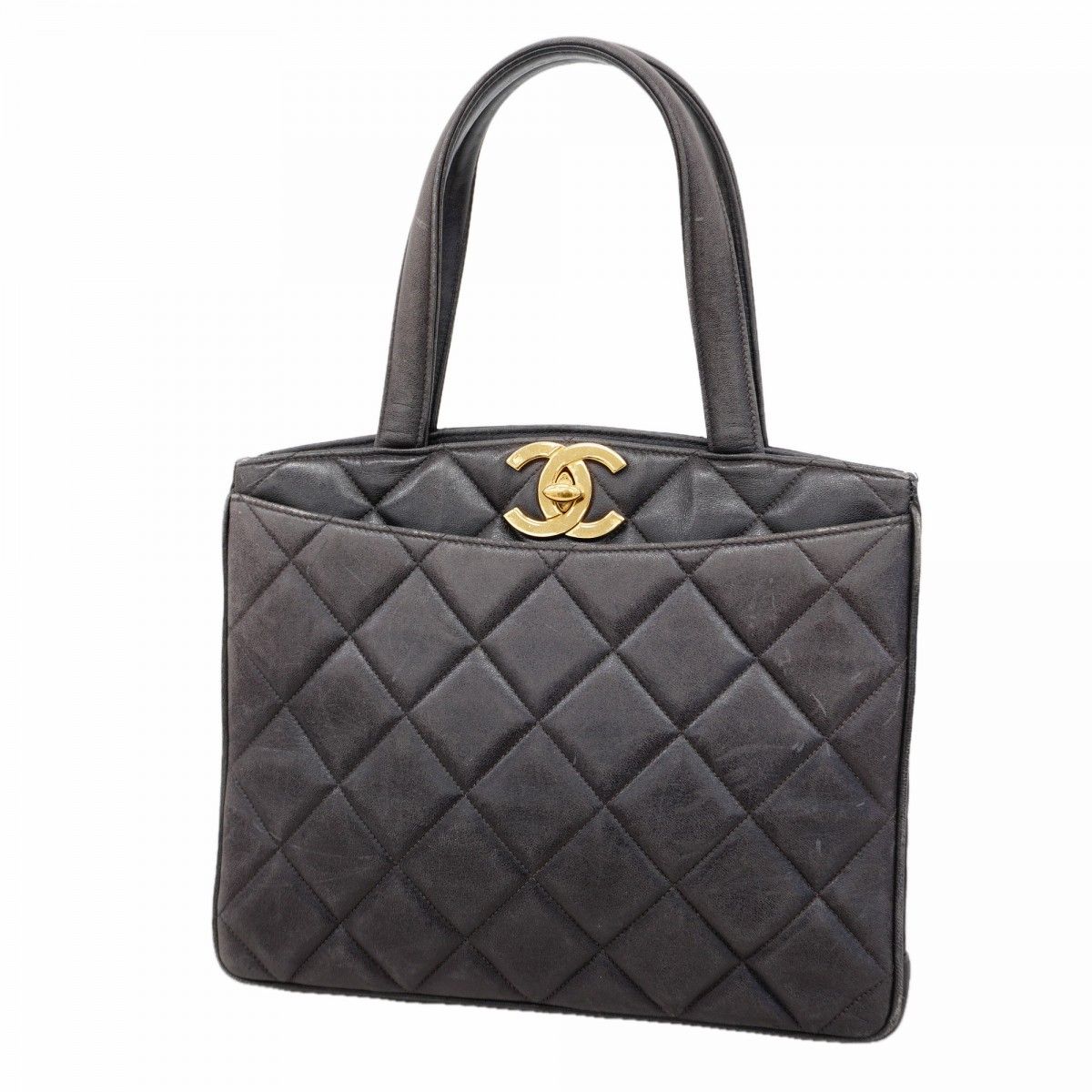 Chanel Handbag Quilted Jumbo CC Logo Lambskin Black Gold